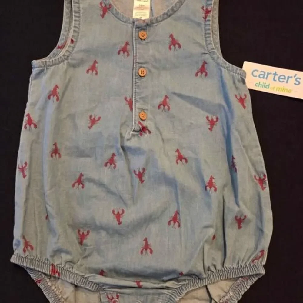 Carters 24 month lightweight denim and lobster print one piece outfit new